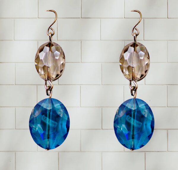 AQUA BLUE AND GRAY GLASS BEAD EARRINGS - Image 8