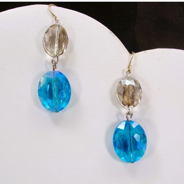 AQUA BLUE AND GRAY GLASS BEAD EARRINGS - Image 5