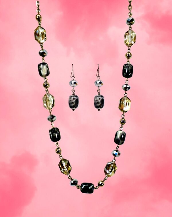 GRAY, SILVER AND BLACK BEAD NECKLACE AND EARRING SET - Image 4