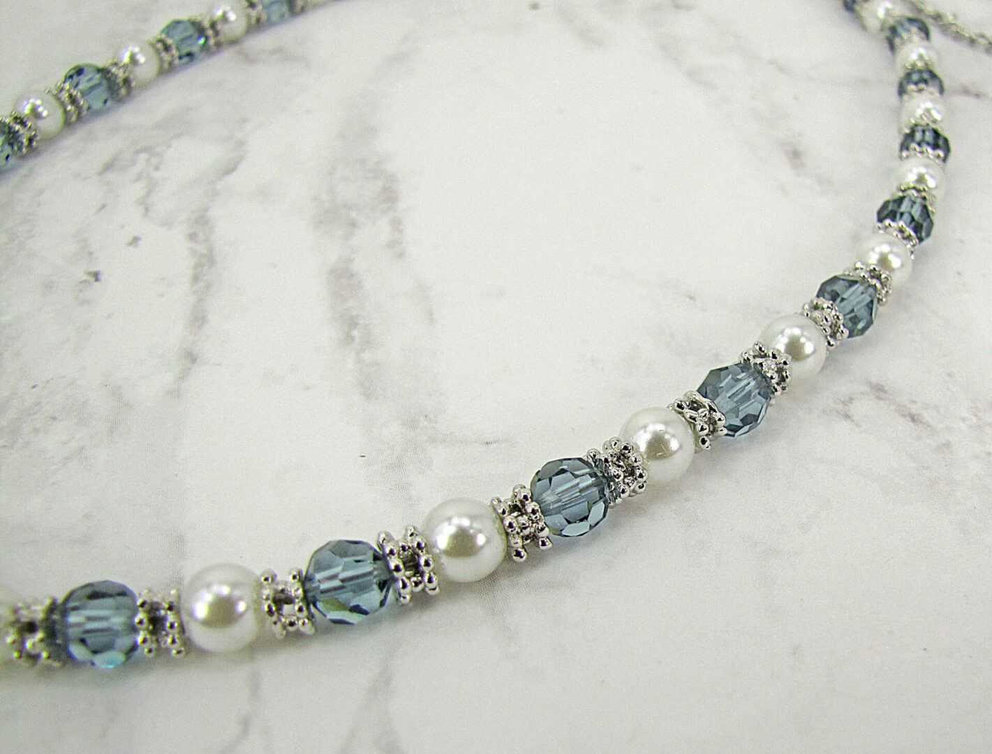 BLUE GLASS & PEARL NECKLACE - Calisa Designs