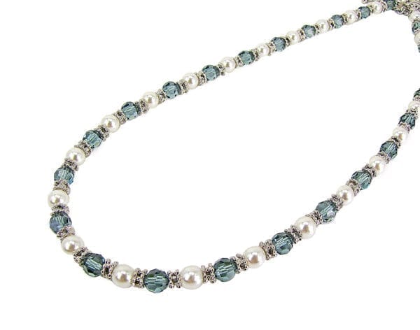 necklace with pearls and sky blue beads