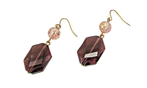 PURPLE AND PINK GLASS BEAD EARRINGS - Image 2