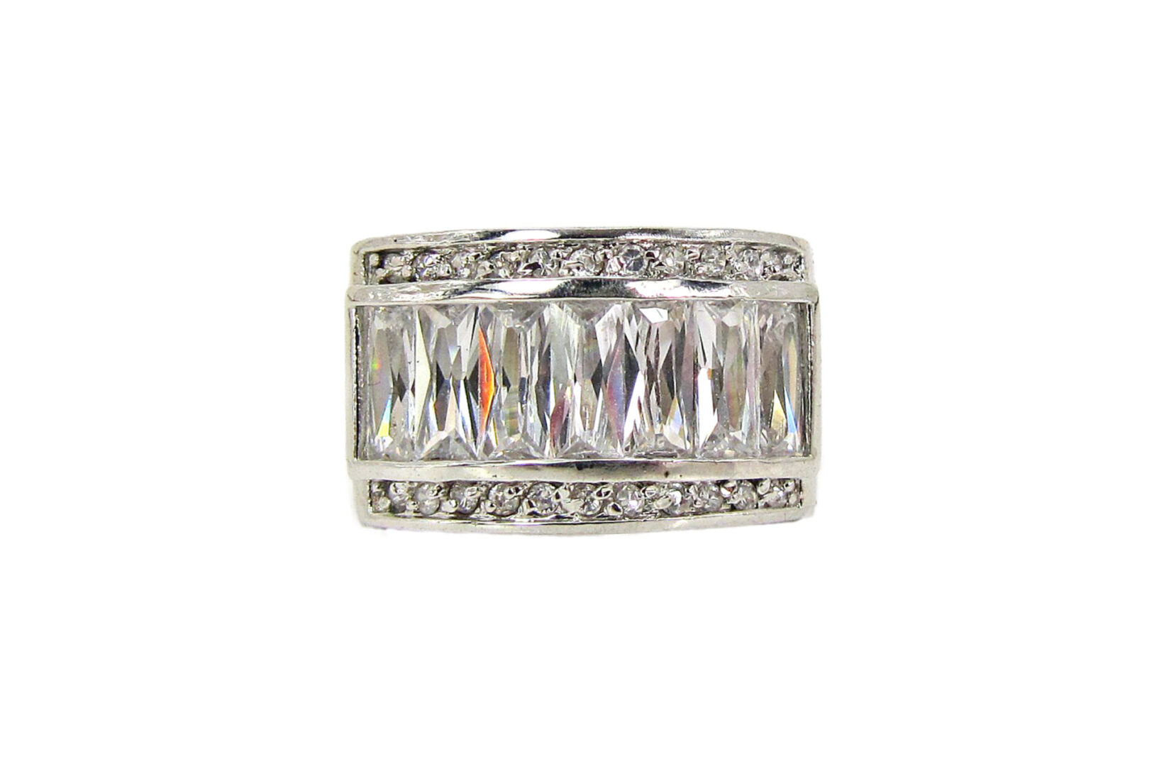 ring with rows of white rectangular crystals