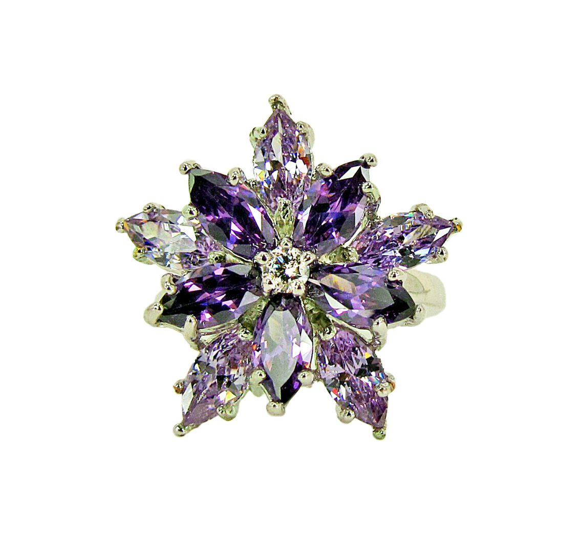 ring with violet gems arranged in a starburst