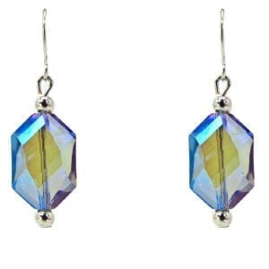 earrings with hexagonal blue crystals