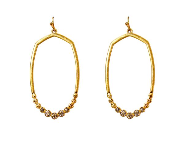 LONG GOLD OVAL EARRING WITH CRYSTALS