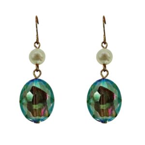 GREEN GLASS AND WHITE PEARL BEAD EARRINGS
