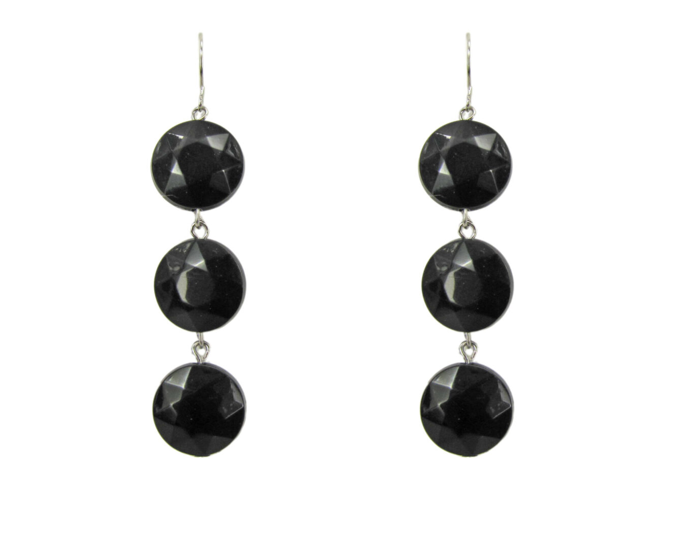 pair of earrings with three rough-cut black stones