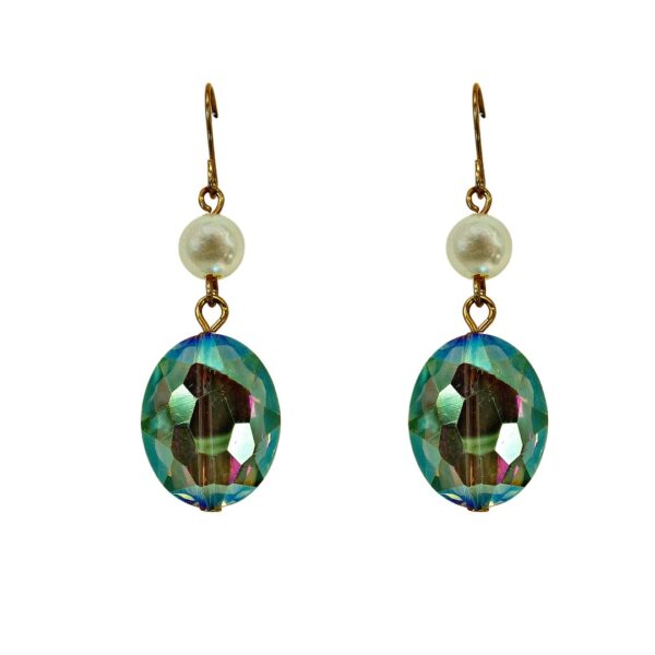 GREEN GLASS AND WHITE PEARL BEAD EARRINGS