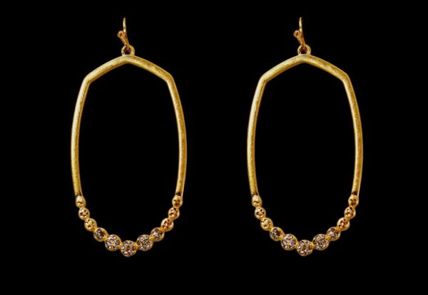 LONG GOLD OVAL EARRING WITH CRYSTALS - Image 2