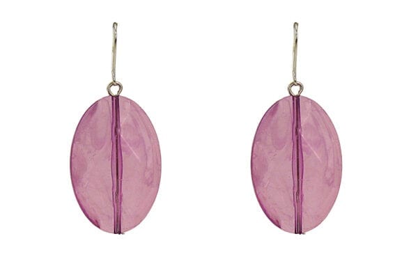 earrings with large, oval, violet beads