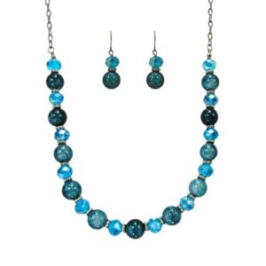 Turquoise Crackle Glass Necklace Set