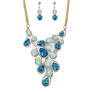 necklace and earrings with blue crystals and gem stones