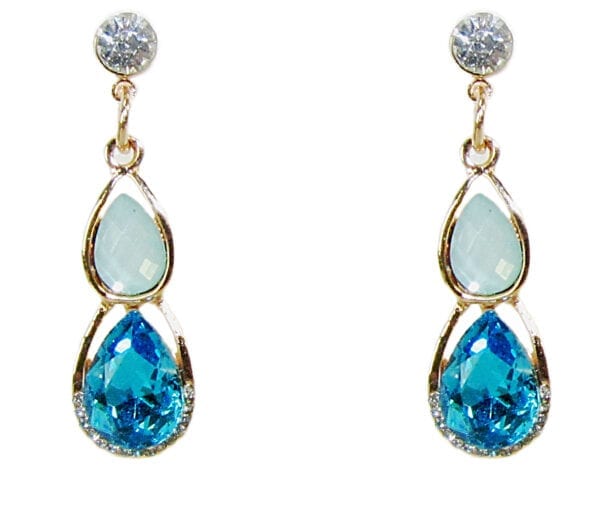 pair of earrings with light blue and turquoise gemstones