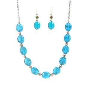 Turquoise glass beaded necklace and earring set