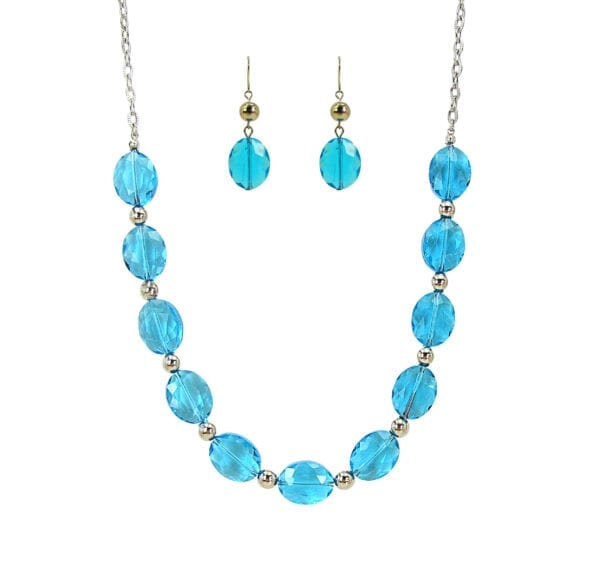 Turquoise glass beaded necklace and earring set