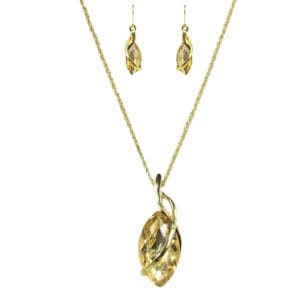 Large yellow marquise crystal pendant and earrings