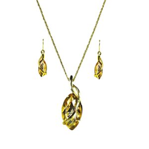 LARGE YELLOW MARQUISE CRYSTAL PENDANT AND EARRING SET