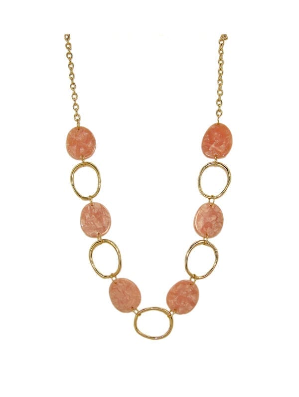 chain necklace with pink stones and gold metal