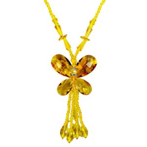 YELLOW GLASS BUTTERFLY PENDANT WITH TASSEL