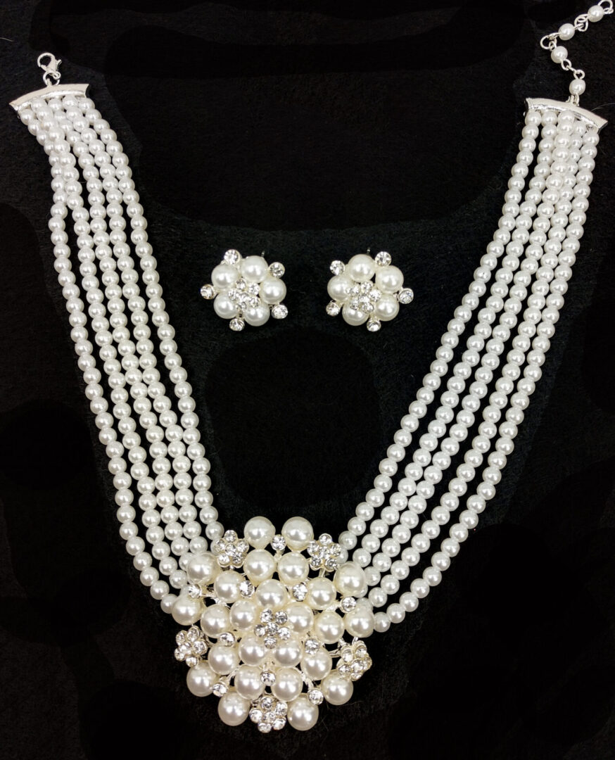 PEARL & CRYSTAL FLOWER NECKLACE AND EARRING SET - Calisa Designs