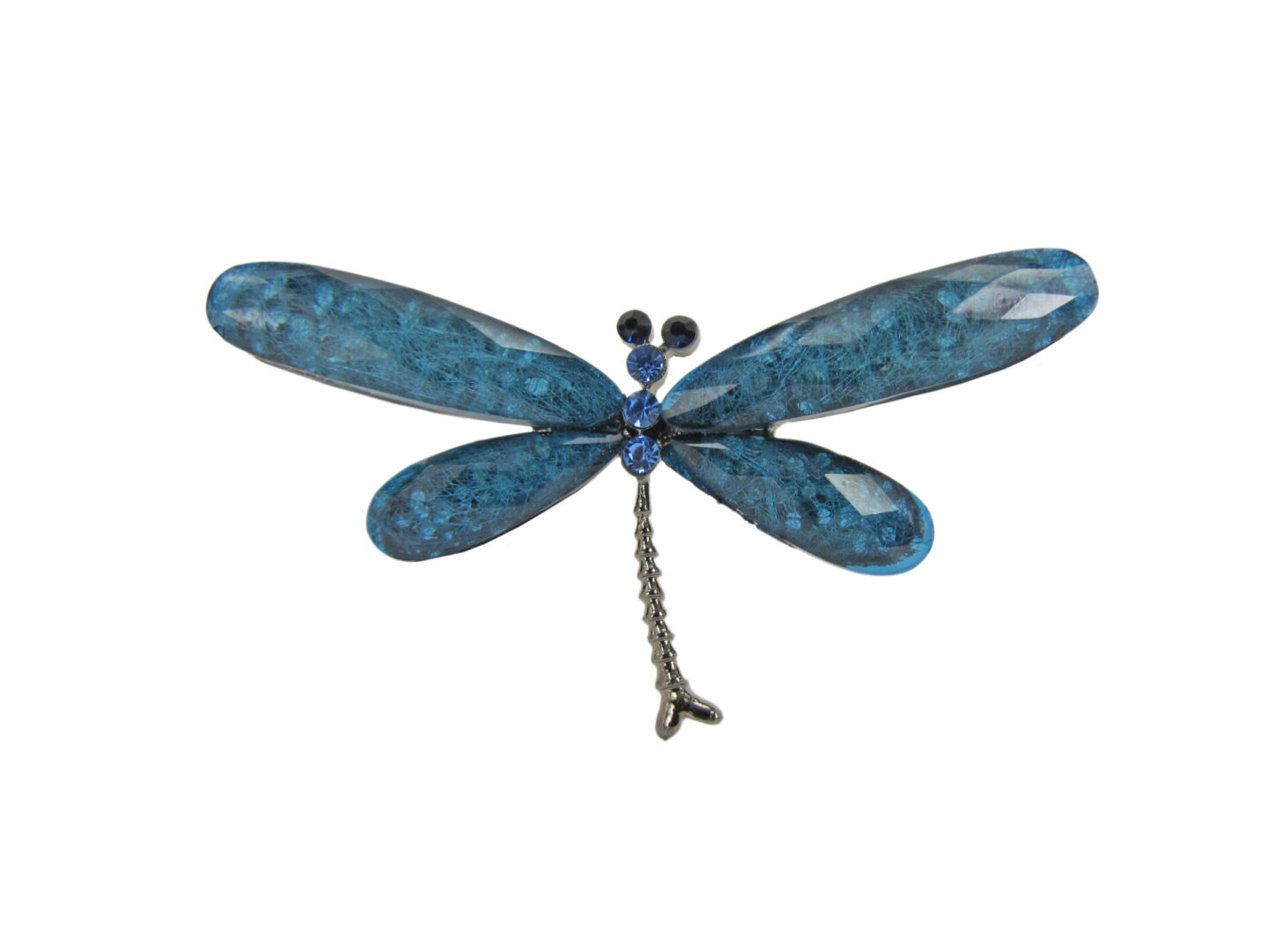 Blue Dragonfly Pin With Blue Crystals in Silver