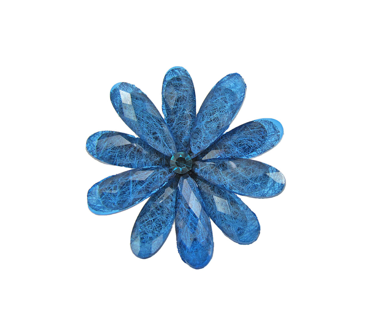 Blue Flower Brooch With Blue Crystal Center