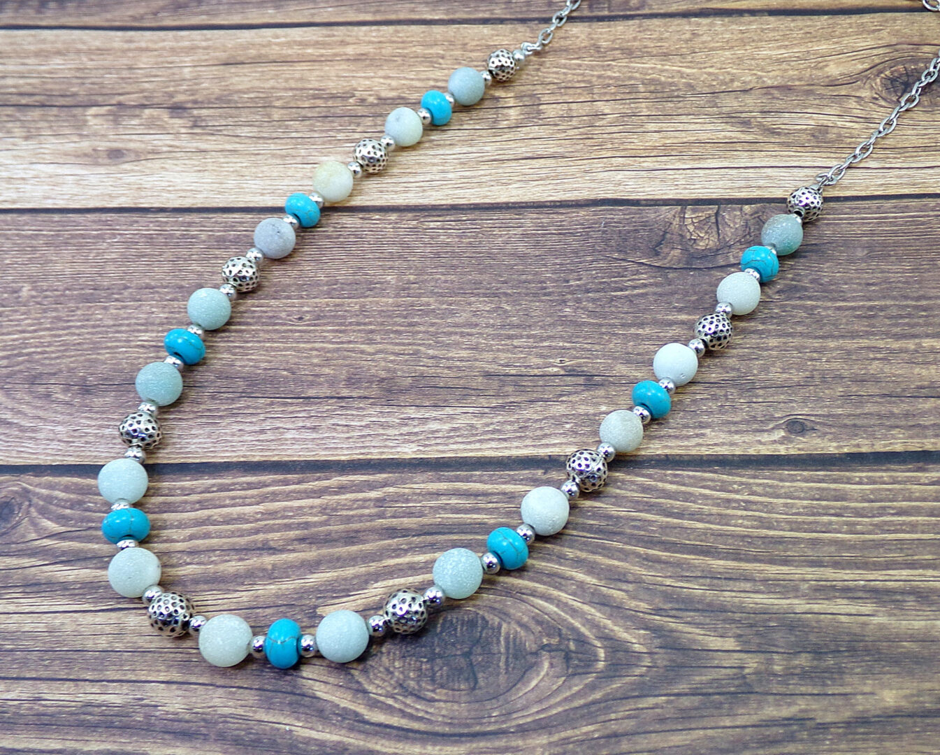 TURQUOISE & SILVER BEADED NECKLACE - Calisa Designs