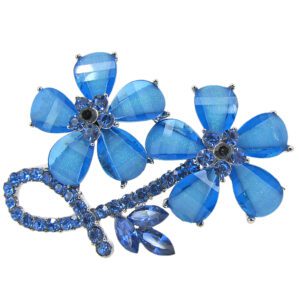 Blue Circular Small and Oval Big Crystal Flower Pin