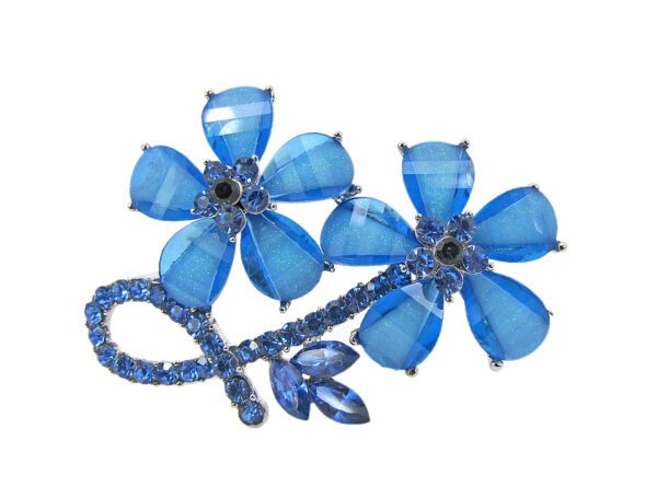 Blue Circular Small and Oval Big Crystal Flower Pin