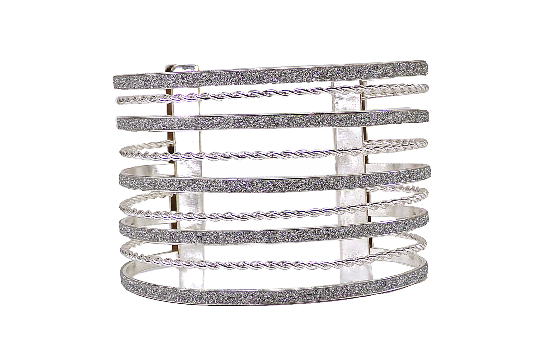 Wide Multi Layer Silver Color Cuff Bracelet