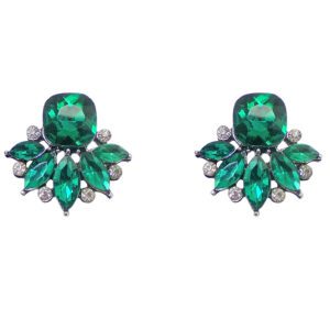 Green Color Crystal Studded Earrings Pair