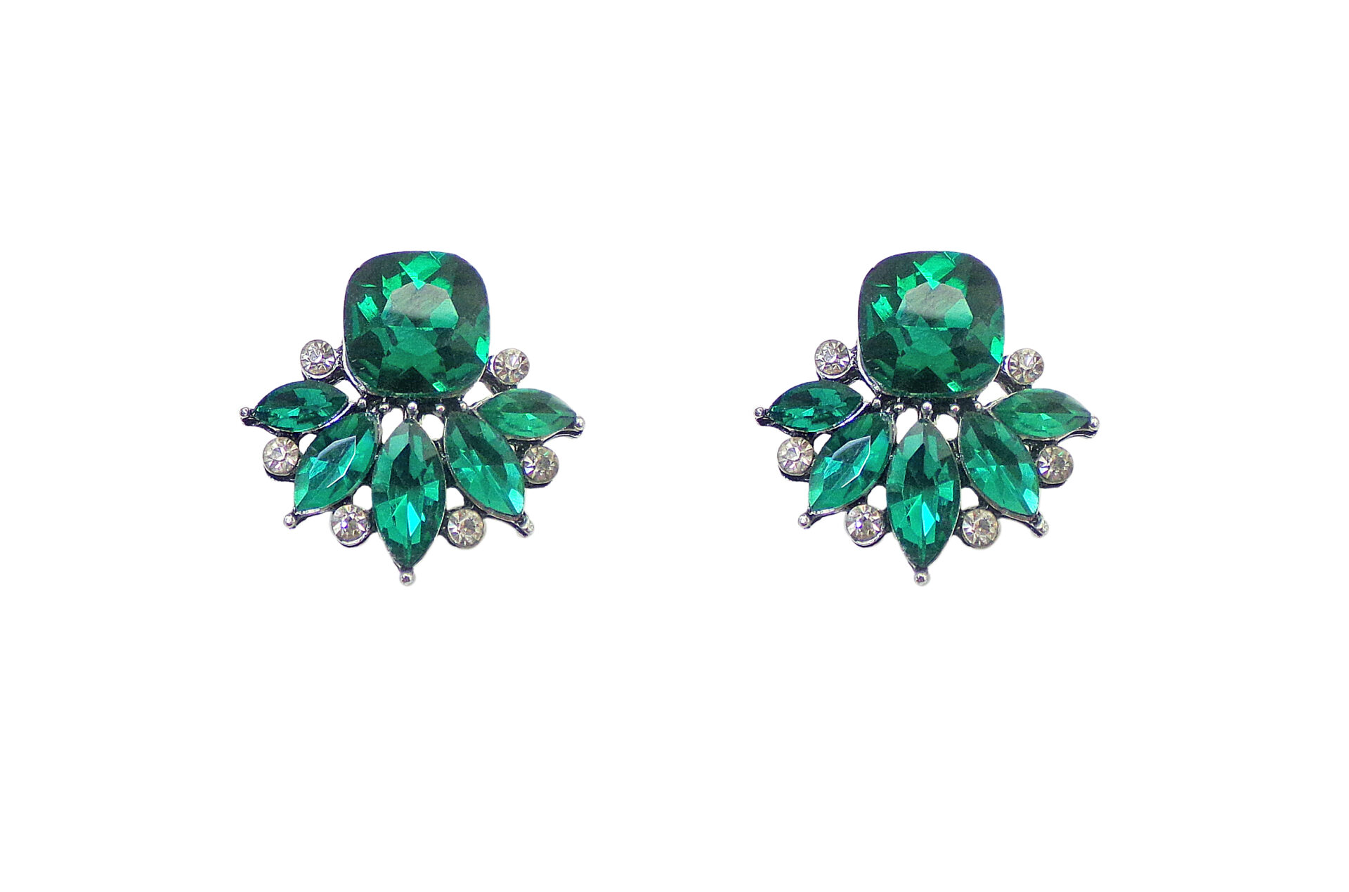 Green Color Crystal Studded Earrings Pair