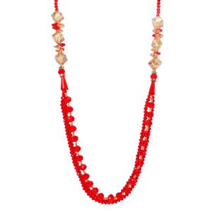 A red and topaz all glass beaded necklace