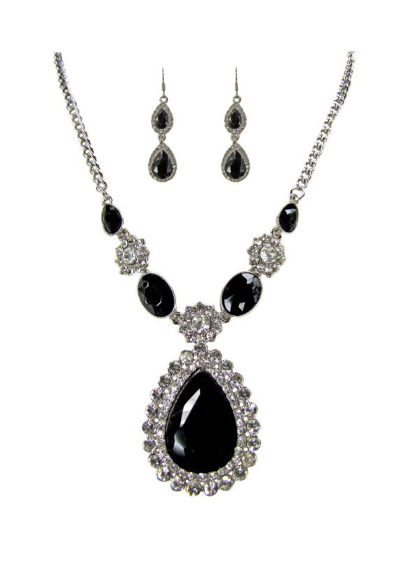 Black And Clear Crystal Statement Necklace Set