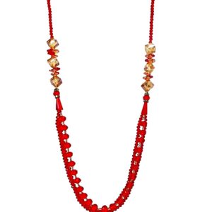 LONG RED ALL GLASS BEAD NECKLACE