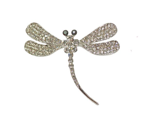 Sparkling Dragonfly White and Black Crystal Pin
