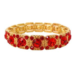 Red Crystal in Gold Color Stretch Bracelet