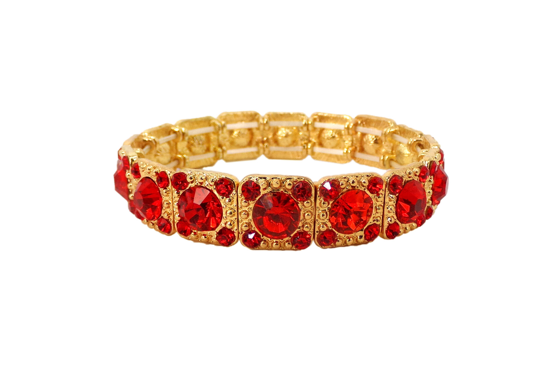 Red Crystal in Gold Color Stretch Bracelet