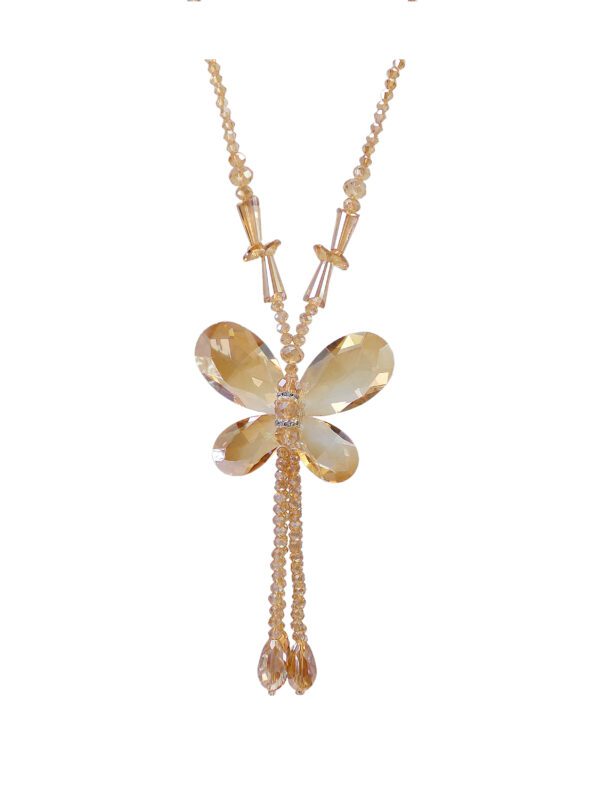 A golden topaz all glass butterfly tassel necklace