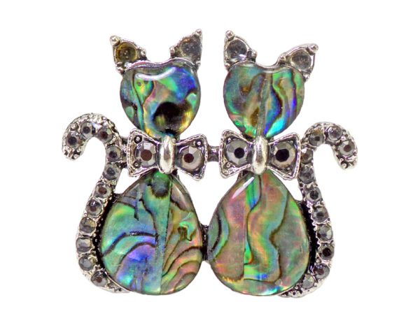 Double Cat Shaped Abalone Shell With Rhinestones