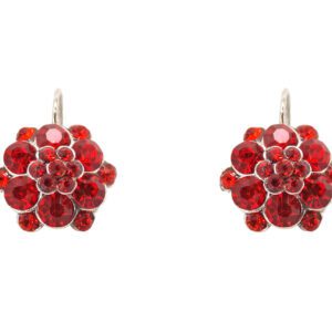 Red Color Crystal Studded Flower Earrings