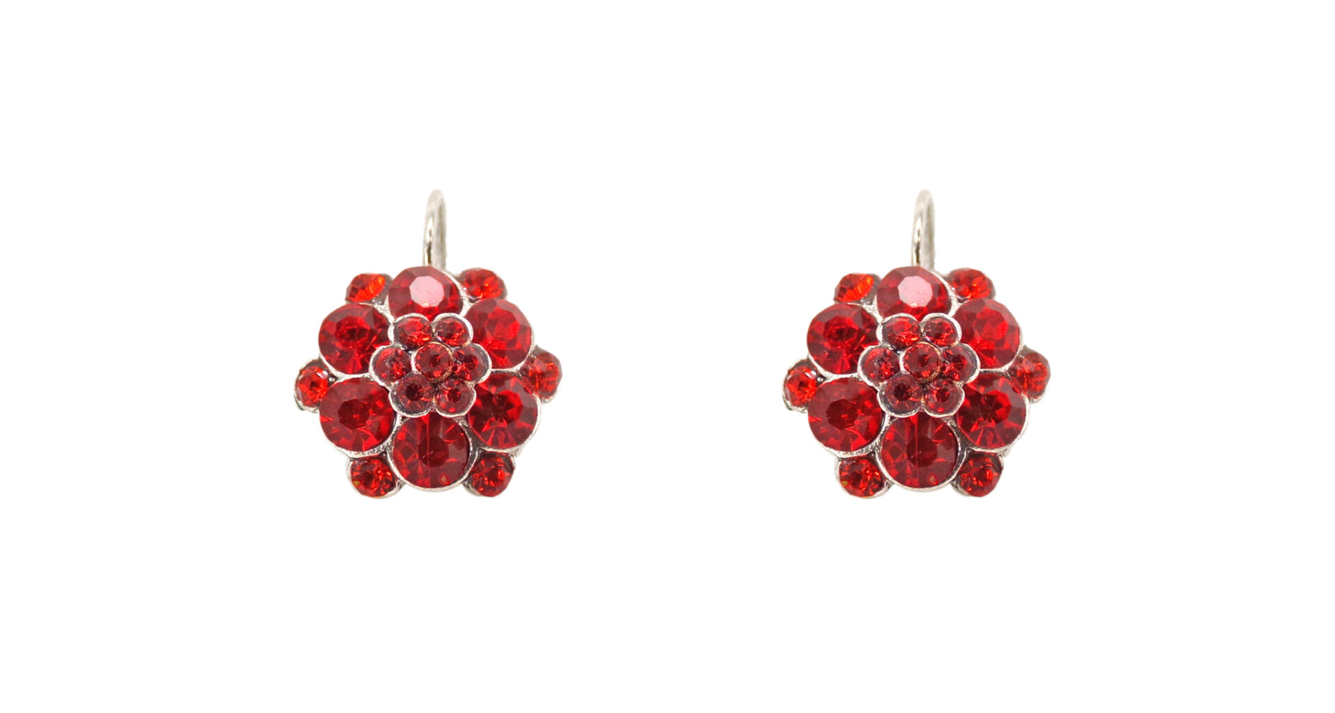 Red Color Crystal Studded Flower Earrings