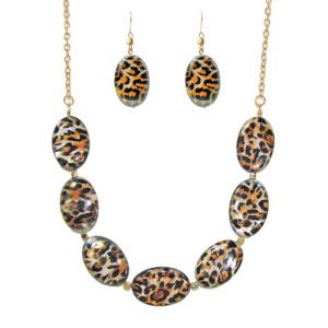 Animal Print Shell Necklace And Earring Set