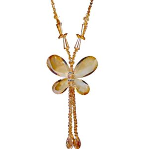 BEIGE GLASS BEADED BUTTERFLY TASSEL NECKLACE