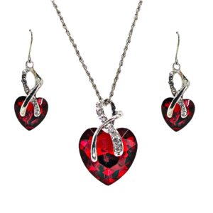 LARGE RED CRYSTAL HEART NECKLACE AND EARRING SET