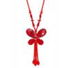 A red glass butterfly pendant with a tassel