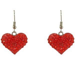 Red Crystal Studded Heart Shaped Hook Earrings