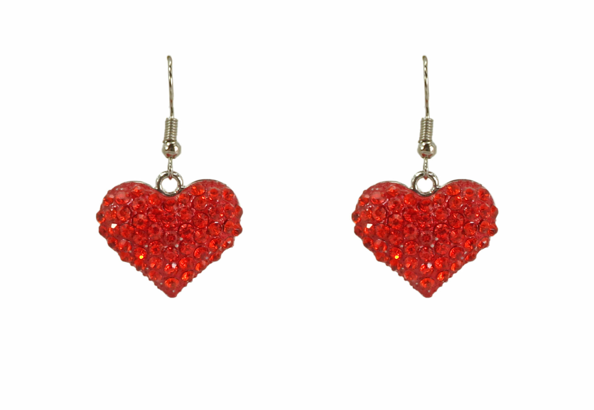 Red Crystal Studded Heart Shaped Hook Earrings