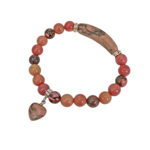 Pink Heart Charm Bracelet in Rhodonite Stone